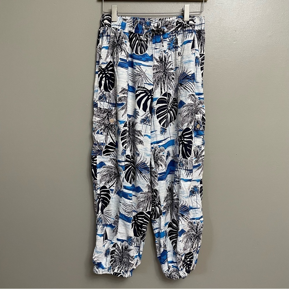 C&C California Womens Pants XL Linen cargo Hawaiian Tropical Beach Sailboats